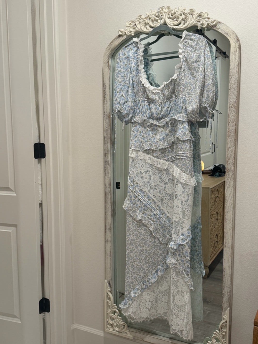 For Love & Lemons Light Blue and White Floral Lace Maxi Dress - Picture 5 of 5